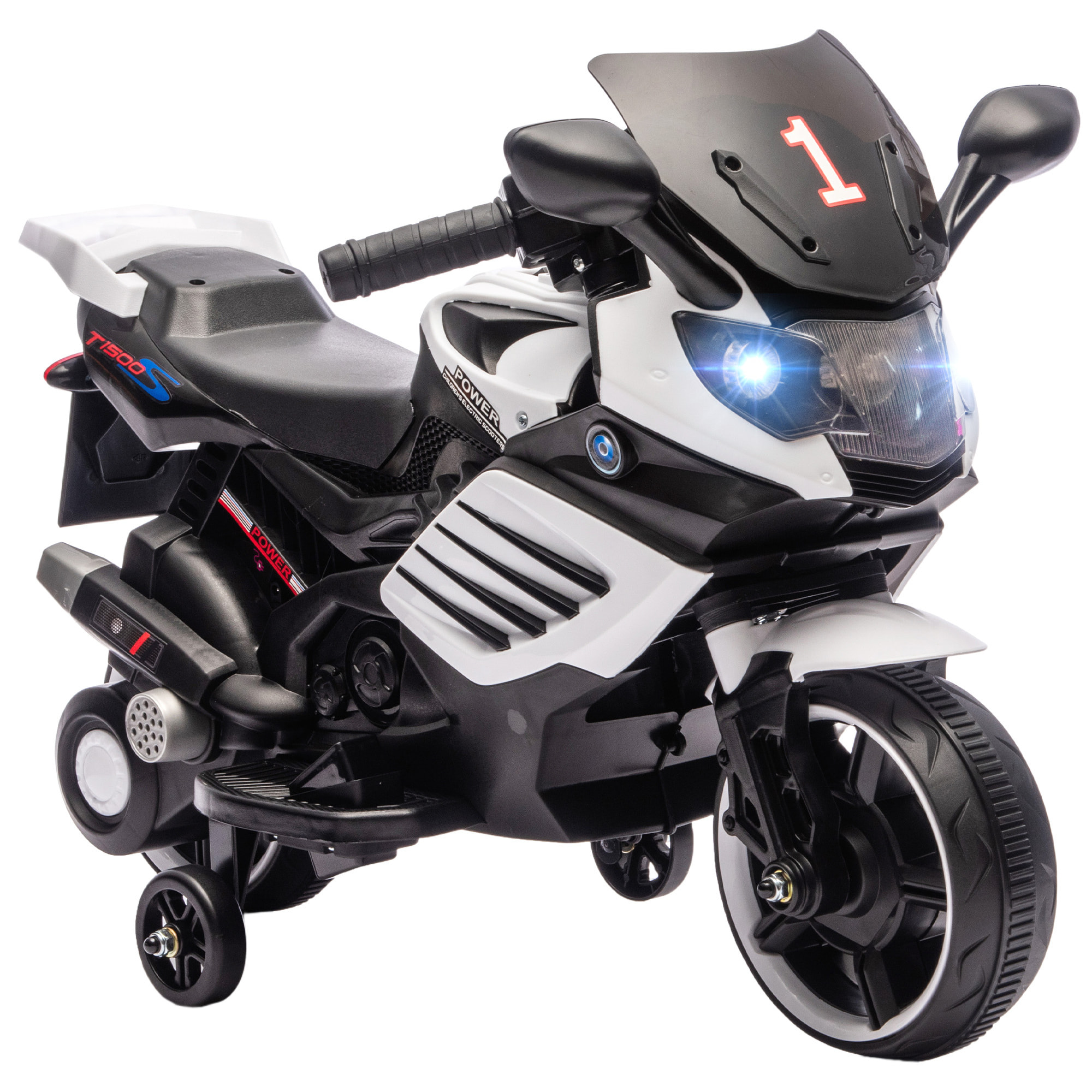 Moto Eléctrica para Niños 6V, Moto Eléctrica Infantil con Ruedas de Apoyo, Música, Faro, para Niños de 18-36 Mesas, Blanco
