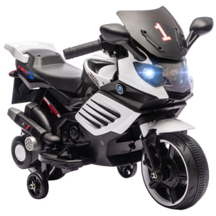 Moto Eléctrica para Niños 6V, Moto Eléctrica Infantil con Ruedas de Apoyo, Música, Faro, para Niños de 18-36 Mesas, Blanco