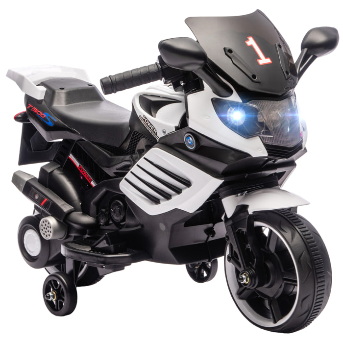 Moto Eléctrica para Niños 6V, Moto Eléctrica Infantil con Ruedas de Apoyo, Música, Faro, para Niños de 18-36 Mesas, Blanco