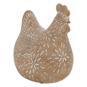 Poule déco Linda H.10,5cm résine beige