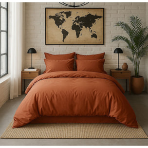 Drap Housse - Bonnet 30cm 100% Percale De Coton Lavé Terracotta