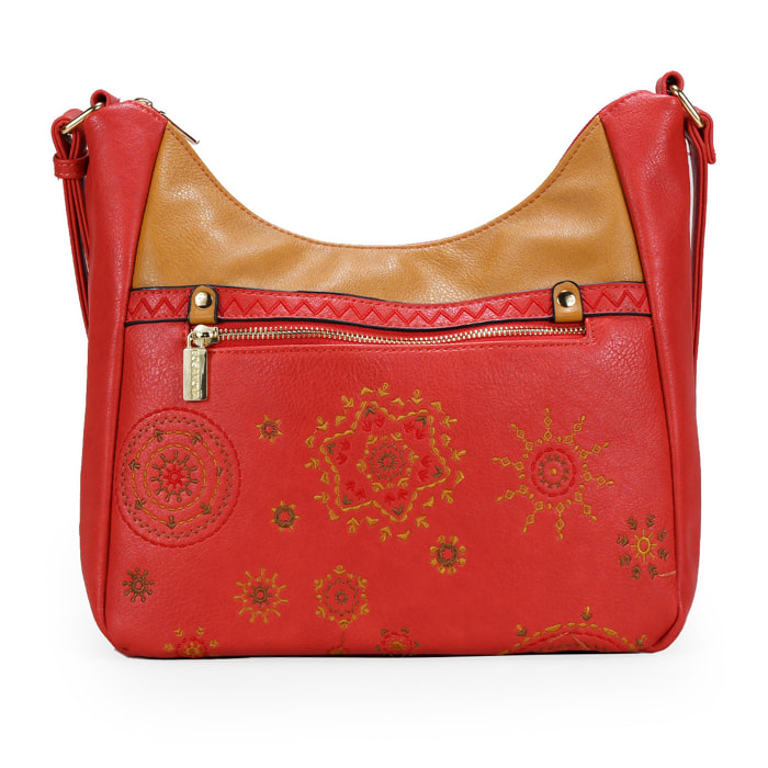 Bolso rojo con bordado y cremallera