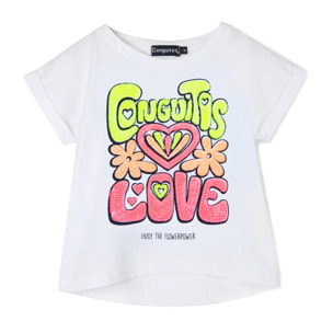 Camiseta Blanca de Niña Lentejuelas en Blanco