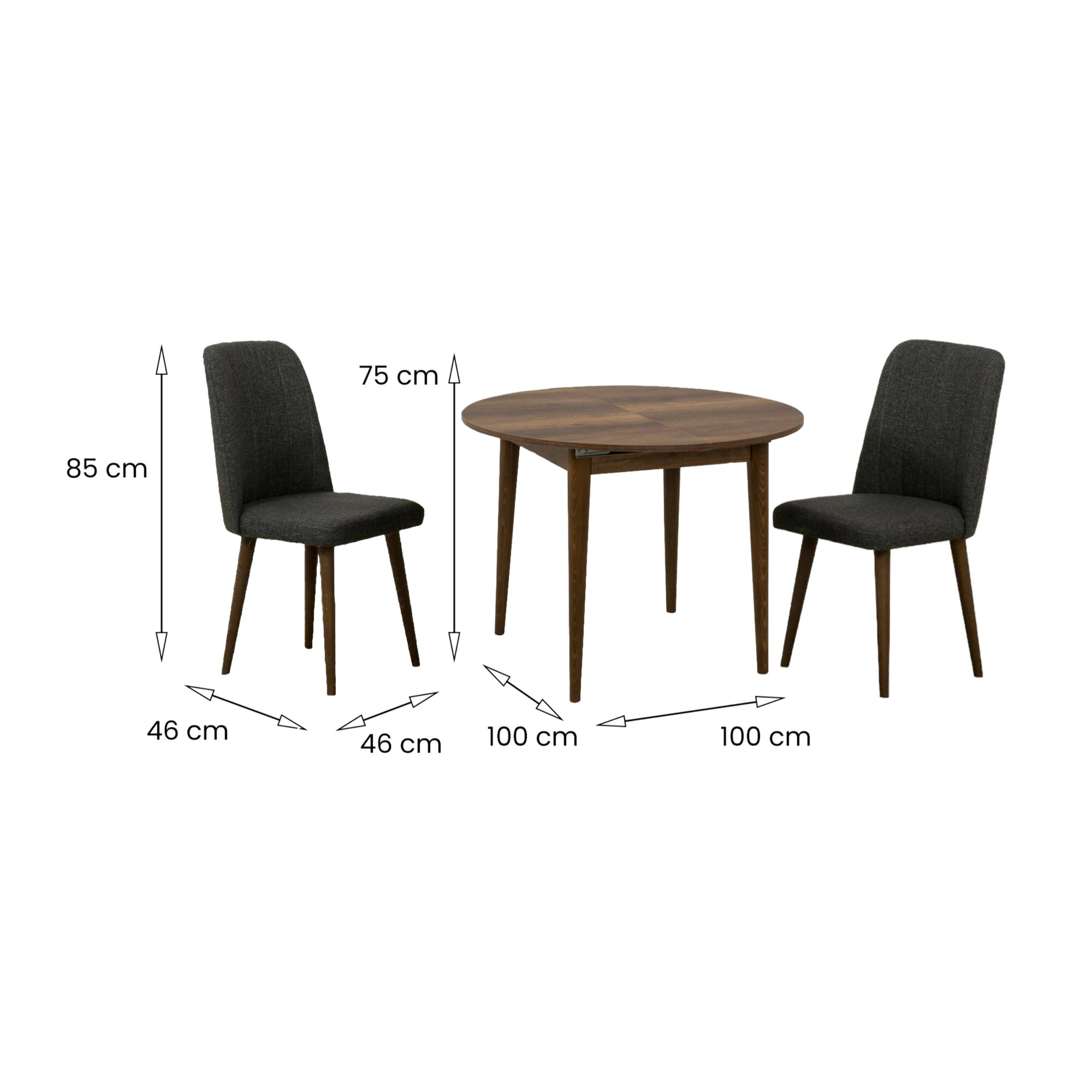 Set tavolo e sedie Dapollon, Set per la sala da pranzo, Composizione tavolo e sedie, Kit salotto salvaspazio, 100x100h75 cm, Noce e Antracite