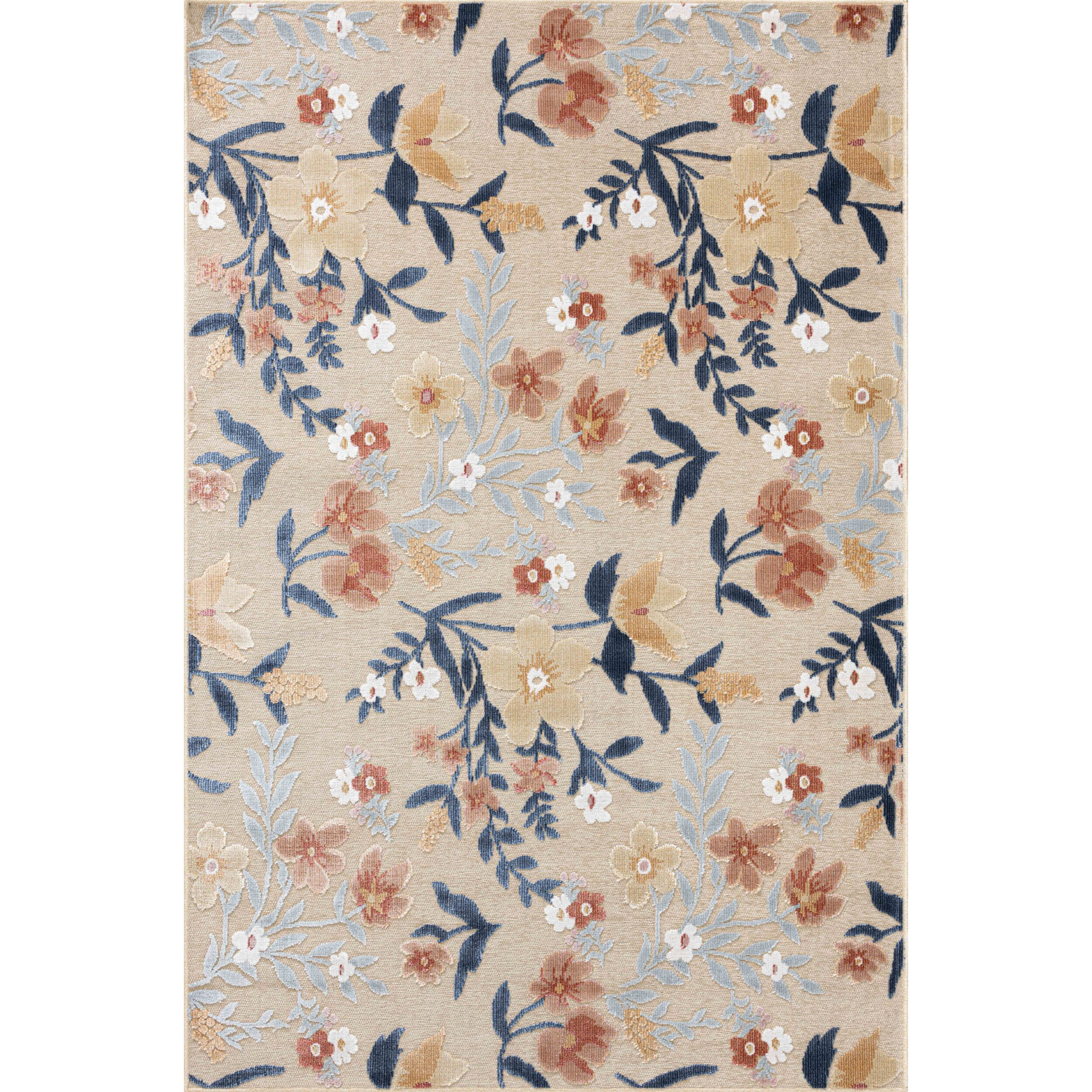 GARDEN - Tapis d'intérieur / extérieur à motif floral beige, rouge, blanc, bleu