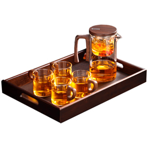 Tetera de cristal de 520ml con filtración magnética con 4 tazas y bandeja para servir.