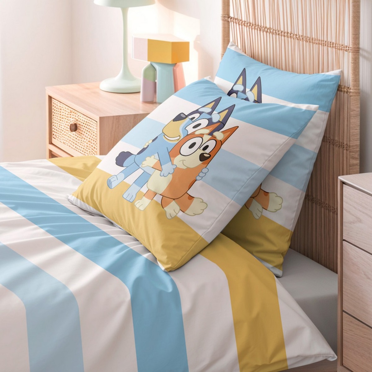 Funda cojin BLUEY con relleno 45x45 .