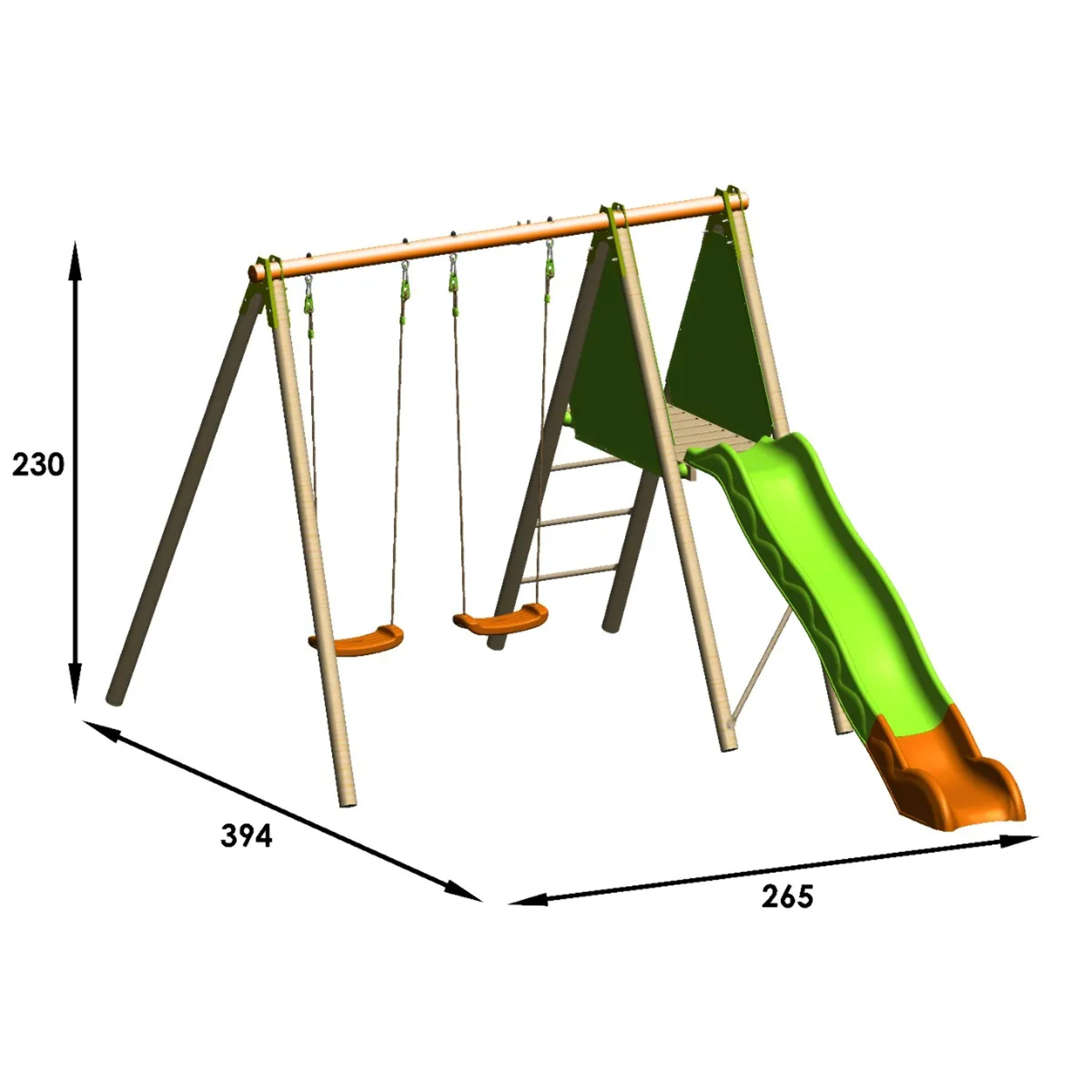 Balançoire en bois poutre métal 2,30 m Techwood TERROBA - 4 enfants