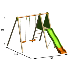 Balançoire en bois poutre métal 2,30 m Techwood TERROBA - 4 enfants