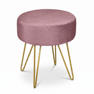 Pouf Tondo in Velluto con Gambe Dorate, Sgabello Imbottito dal Design Elegante e Moderno per Soggiorno, Camera da Letto, Ingresso e Toeletta