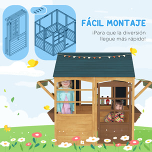 Casita Infantil Exterior de Madera Plegable Casa Jardín Infantil con 2 Pizarras Ventanas y Toldo Casita de Juegos para Niños a Partir de 3 Años Natural