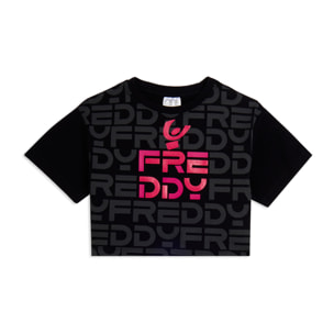 T-shirt Junior cropped con stampa FREDDY all-over