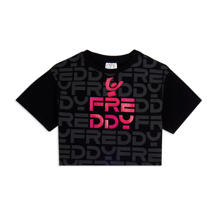 T-shirt Junior cropped con stampa FREDDY all-over