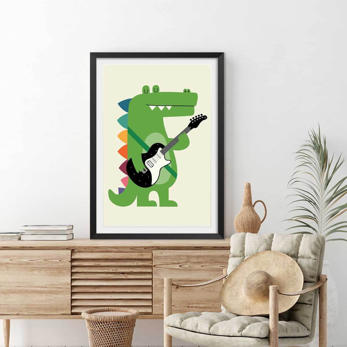 Affiche enfant rock croco Affiche + cadre en bois - Noir