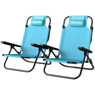Lot de 2 chaises de plage pliables inclinables bleu