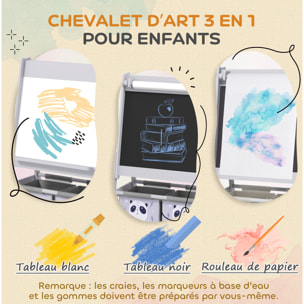 Tableau chevalet enfant - tableau blanc, tableau à craie, rouleau papier 3 en 1 - paniers rangement intégrés - MDF pin gris