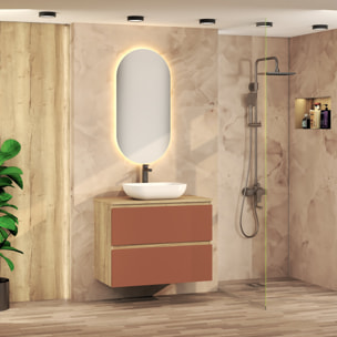 Conjunto de Baño Nia | Mueble Suspendido | 80 cm Scarlato | Dos Cajones | Lavabo Sobrepuesto | No incluye Espejo | Mueble Montado| Alday