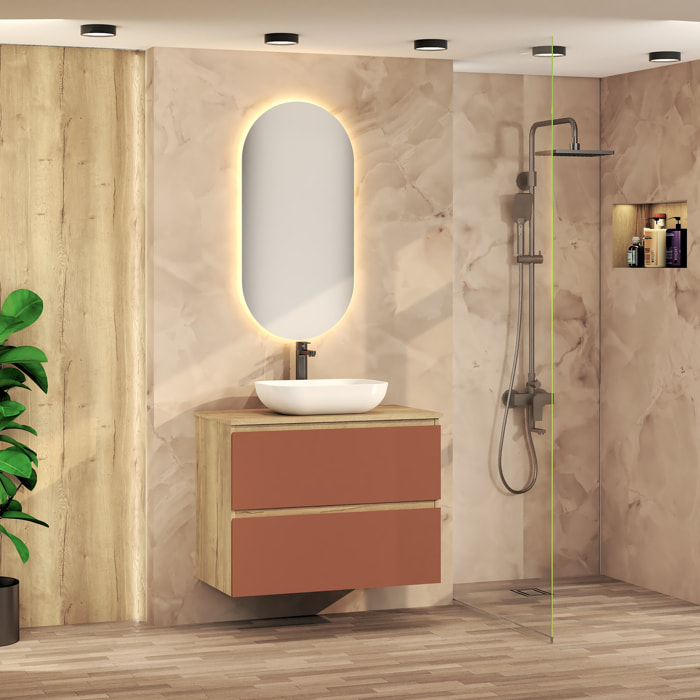Conjunto de Baño Nia | Mueble Suspendido | 80 cm Scarlato | Dos Cajones | Lavabo Sobrepuesto | No incluye Espejo | Mueble Montado| Alday