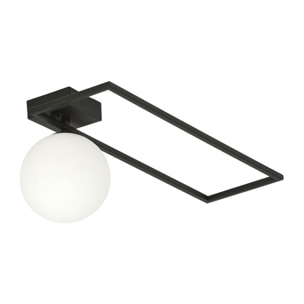 Lampada a sospensione Imago in acciaio nero e vetro opalino