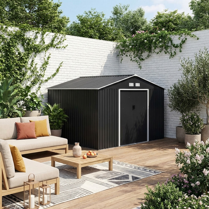 Abri de jardin métal 10,85m² avec kit d'ancrage BOULONNAIS