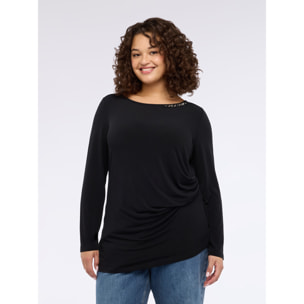 Fiorella Rubino - Camiseta con drapeado y engastes - Negro