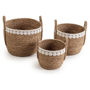 Set de 3 cestas decorativas Modelo YASMINA, hechas a mano con fibras vegetales