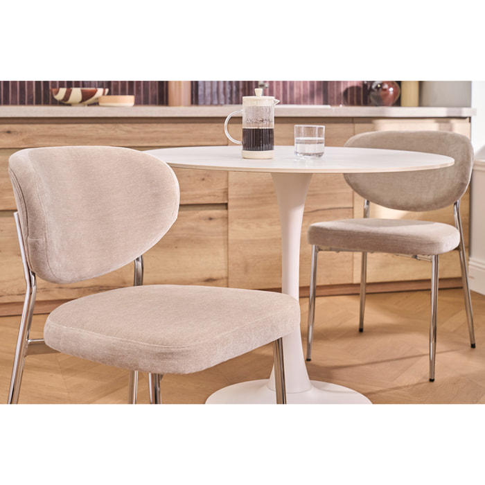 Chaises en tissu effet velours taupe et métal chromé (lot de 2) BREKA