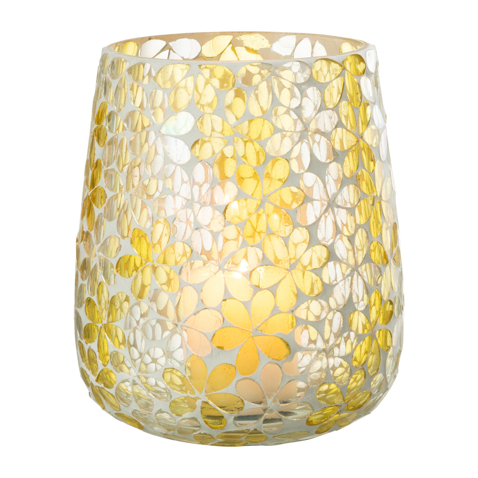 J-Line Photophore Fleurs Verre Jaune/Argente Large