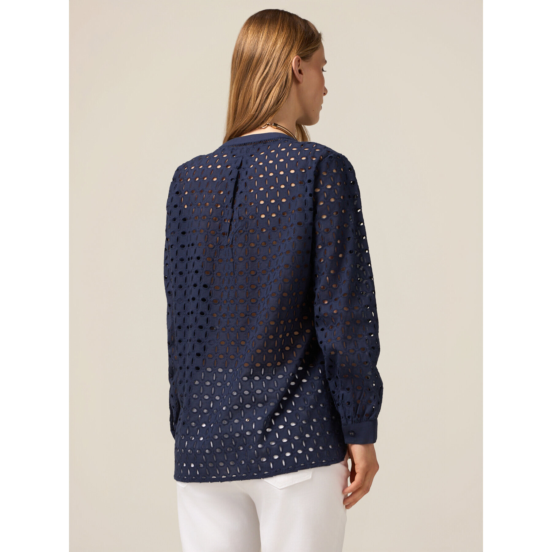 Oltre - Blusa de encaje inglés transparente - Azul