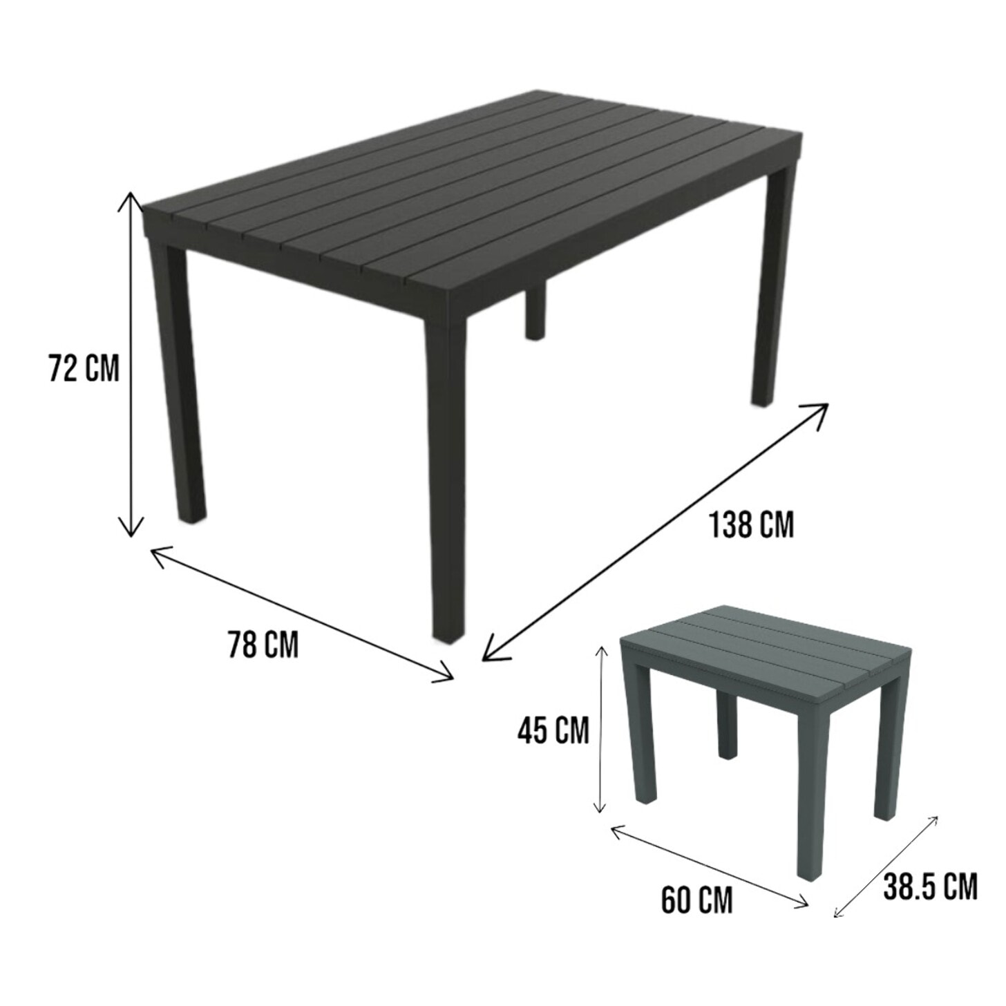 Set salotto da esterno Sanremo, Set da giardino con 1 tavolo rettangolare e 4 panchine, Set indoor e outdoor da Pic Nic, 100% Made in Italy, Antracite