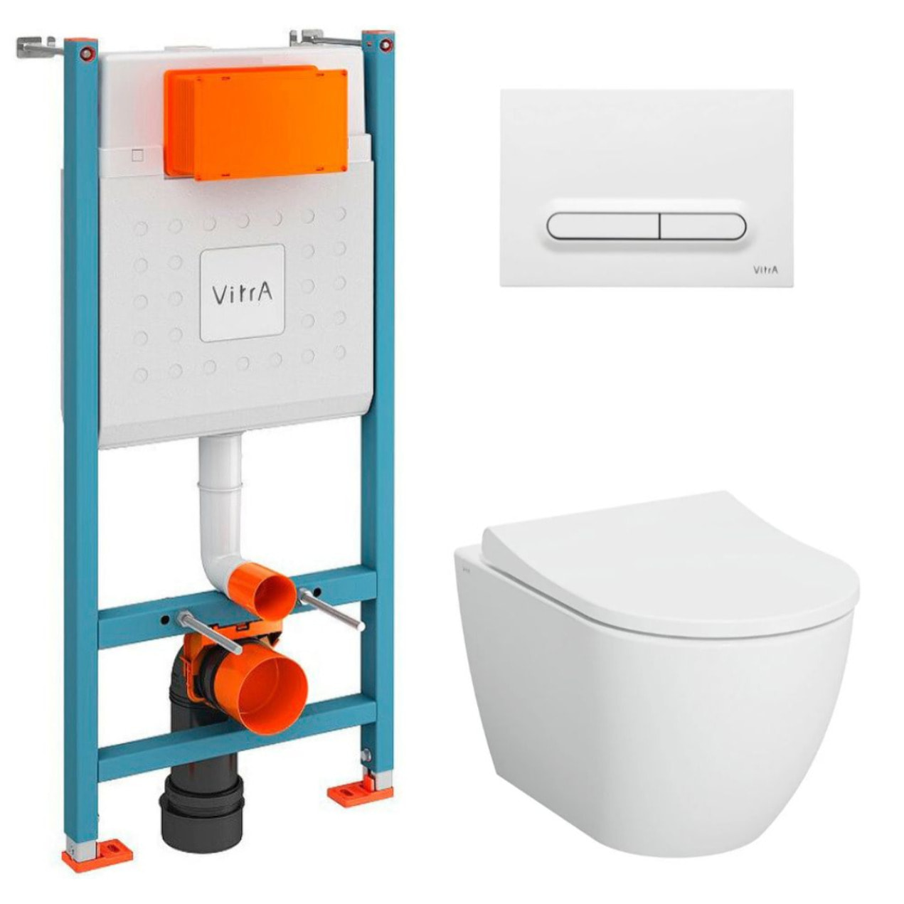 V-Fix Core Pack WC bâti-support + WC sans bride Vitra S60 + Abattant SoftClose + Plaque blanc (V-FixS60-4)