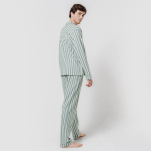 Pigiama lungo stile camicia in cotone a righe verde acqua schon