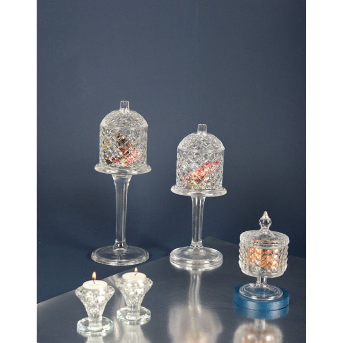 Bonbonnière en verre sur pied avec couvercle 10x33cm