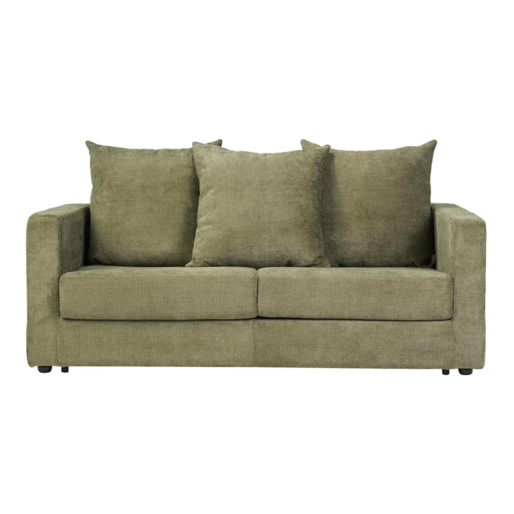 Canapé convertible 3 places en tissu velours chenille vert kaki avec matelas 13 cm BACIO