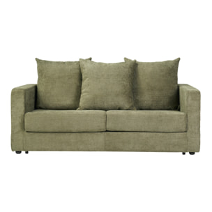 Canapé convertible 3 places en tissu velours chenille vert kaki avec matelas 13 cm BACIO