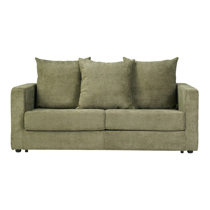 Canapé convertible 3 places en tissu velours chenille vert kaki avec matelas 13 cm BACIO
