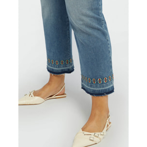 Fiorella Rubino - Jeans cropped con ricamo etnico - Azzurro