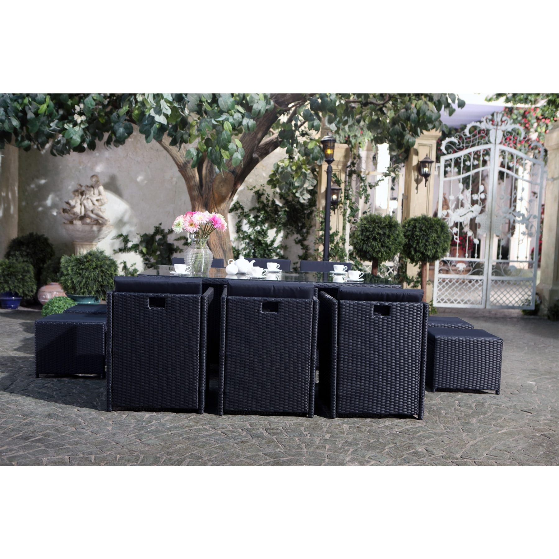 Salon de jardin 10 places noir/noir + housse de protection REGINA