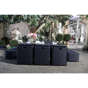 Salon de jardin 10 places noir/noir + housse de protection REGINA