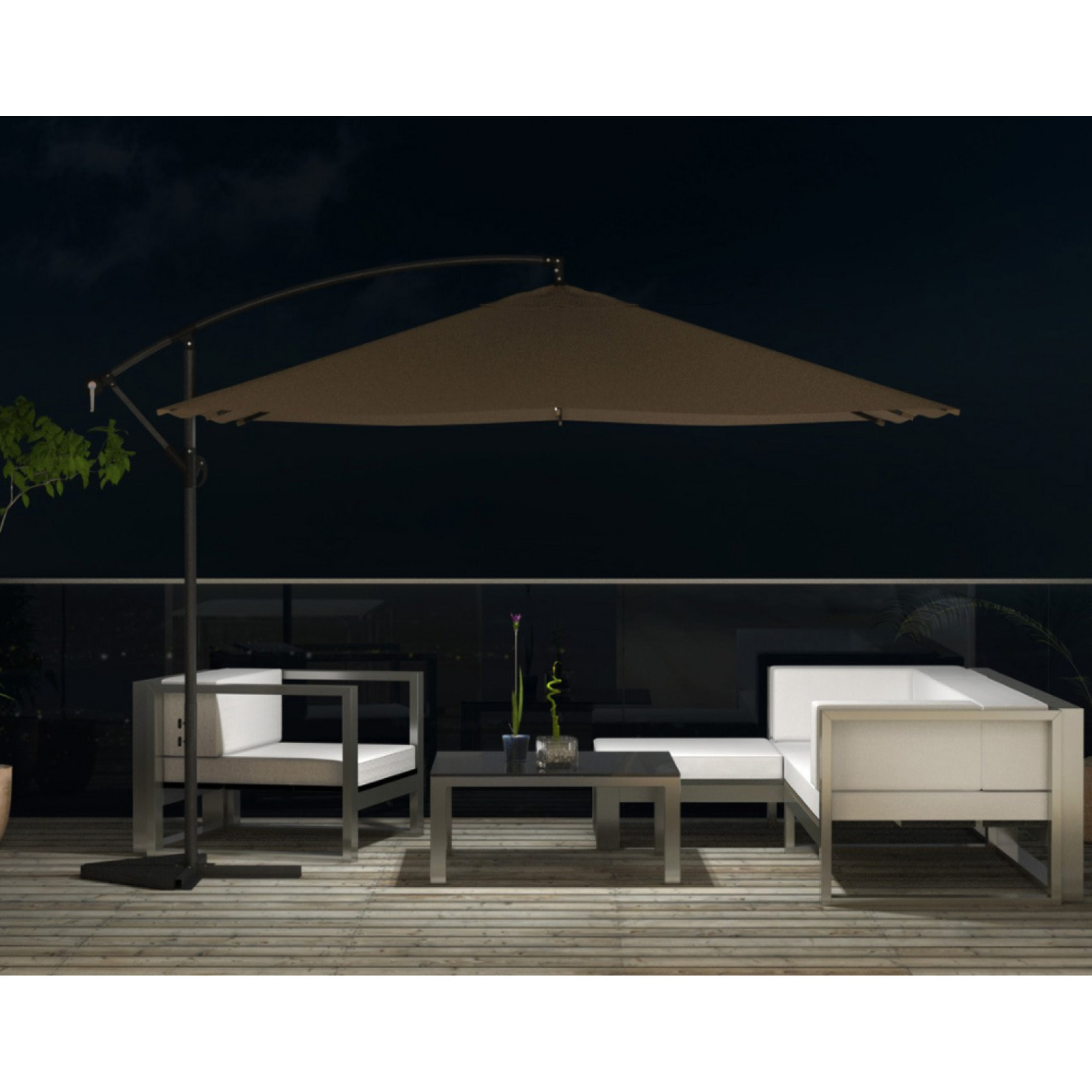 Parasol déporté LED 3 x 3 m chocolat DAVAGNA