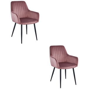 Set di 2 sedie Solden in velluto rosa con gambe nere