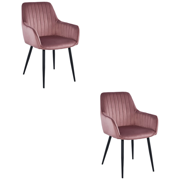 Set di 2 sedie Solden in velluto rosa con gambe nere
