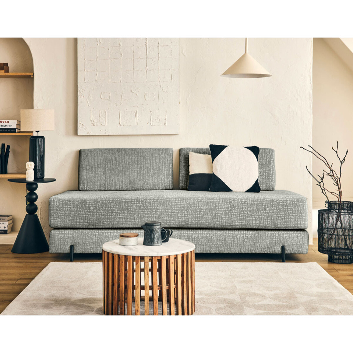 Brescia - banquette 3 places convertible en tissu velours relief - Gris