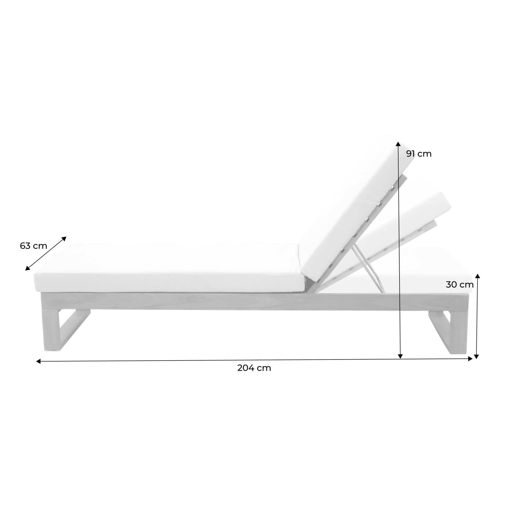 Bain de soleil en bois d'eucalyptus PAMPLONA. multi positions. toile en polyester beige. 204 x 63 x 11.5 cm