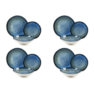 Service 12 assiettes Excelsa Poseidone, céramique, bleu