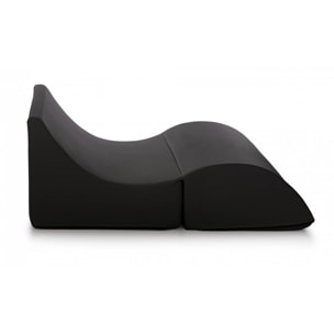 Letto pieghevole Annabella, Pouf trasformabile in letto matrimoniale, 100% Made in Italy, Pouf trasformabile in una chaise longue in ecopelle, Cm 100x200h70, Nero