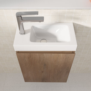 Meuble Lave Mains Décor Bois 40x50x22 cm avec Vasque en SMC Blanche - ELEMENTARY