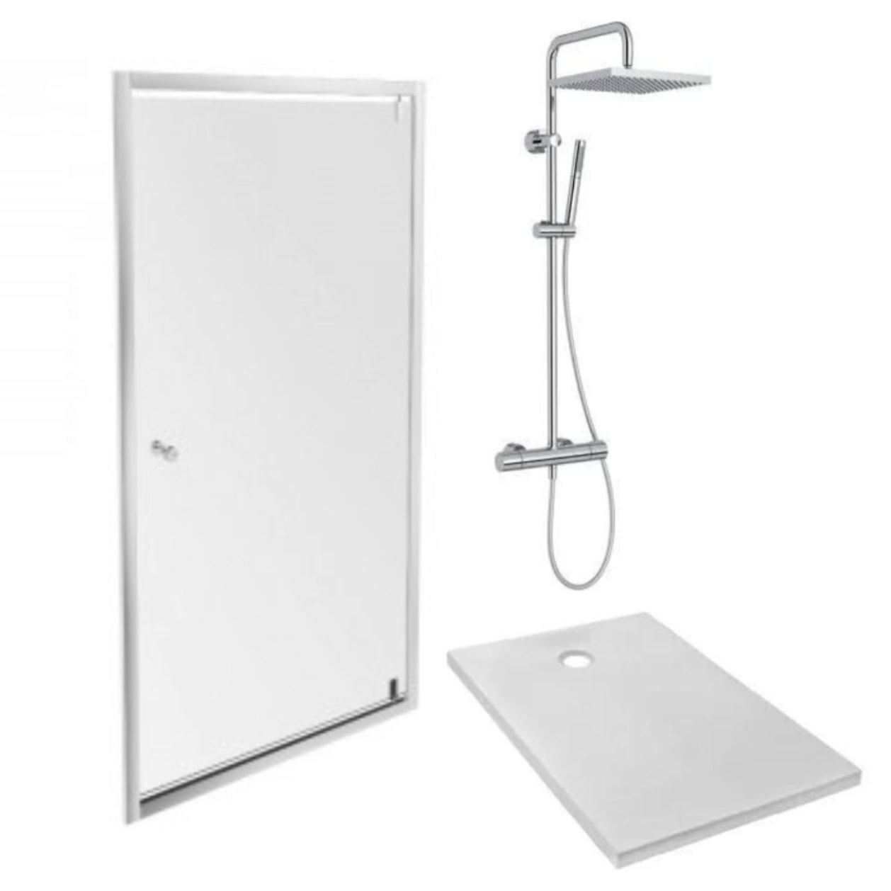 Receveur Ipso + paroi porte pivotante niche + colonne douche Brigitte