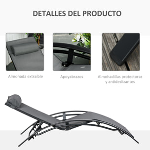 Juego de 2 Tumbonas de Jardín Relax con Marco de Aluminio Tumbonas Reclinables con Respaldo Ajustable en 5 Posiciones y Reposacabezas para Terraza Balcón 171x64x82 cm Gris