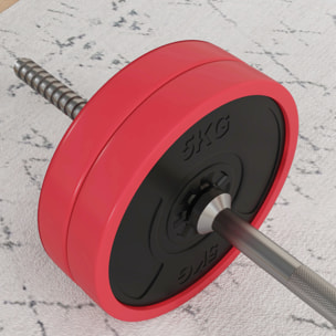 Barra de Pesas 30 kg con Mancuernas Set de Musculación con 6 Discos y 1 Barra para Entrenamiento de Fuerza Levantamiento de Pesas en Hogar Gimnasio Oficina 170x26x26 cm Rojo